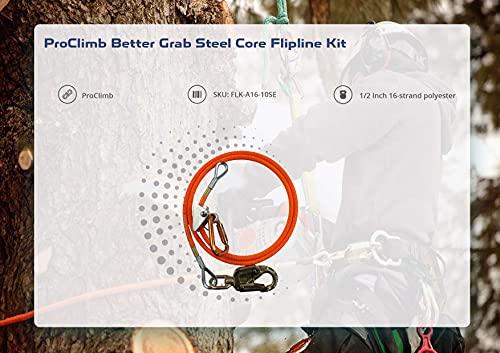 ProClimb Steel Core Flipline Kit (1/2 inch x 10 feet) - Adjustable Tree Lanyard, Low Stretch, Cut Resistant – for Fall Protection, Arborist, Tree Climbers