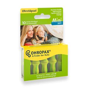 ohropax mini soft earplugs, anatomically shaped in-ear plugs, for the small ear canal and for children, made of foam, for relaxing, sleeping and listening to music, pack of 10 (17296)