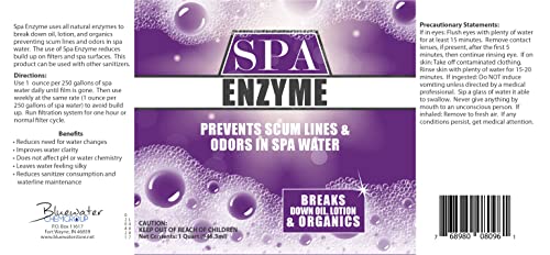 Spa & Hot Tub Enzymes - Quart - Prevents Scum Lines & Odors in Hot Tub & Spa Water, Breaks Down Oil, Lotion and Other Organics