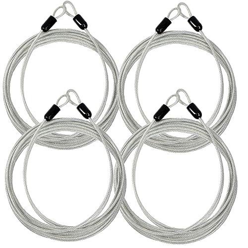 Lumintrail 4 Foot 3mm (1/8th Inch) Braided Steel Coated Security Cable Luggage Lock Safety Cable Wire Double Loop (4 Pack)