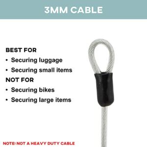 Lumintrail 4 Foot 3mm (1/8th Inch) Braided Steel Coated Security Cable Luggage Lock Safety Cable Wire Double Loop (4 Pack)