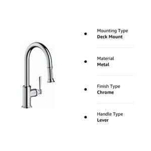 AXOR Montreux Chrome High Arc Kitchen Faucet, Kitchen Faucets with Pull Down Sprayer, Faucet for Kitchen Sink, Magnetic Docking Spray Head, Chrome 16581001