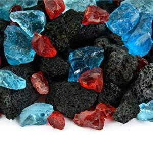 hawaiian dusk - fire glass and lava rock blend for indoor and outdoor fire pits or fireplaces | 10 pounds | 3/8 inch - 3/4 inch