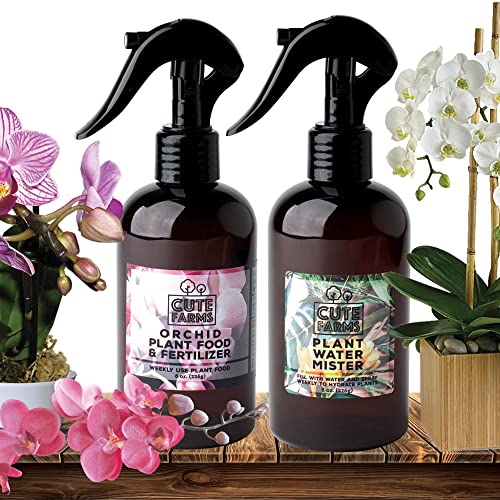 Cute Farms Orchid Plant Food Fertilizer Mist (8 oz. Spray Bottle + ONE Water Mister)