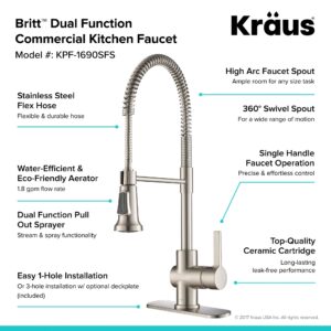 Kraus KPF-1690SFS Britt Pre-Rinse/Commercial Kitchen Faucet with Dual Function Sprayhead in all-Brite Finish, Spot Free Stainless Steel