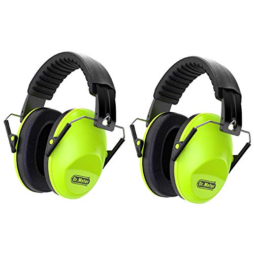 Dr.meter Ear Muffs for Noise Reduction: EM100 27.4 NRR Kids Noise Cancelling Headphones with Adjustable Headband - Kids Ear Protection for Shooting Mowing and Sleeping - 2 Packs, Green & Green