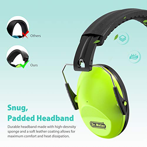 Dr.meter Ear Muffs for Noise Reduction: EM100 27.4 NRR Kids Noise Cancelling Headphones with Adjustable Headband - Kids Ear Protection for Shooting Mowing and Sleeping - 2 Packs, Green & Green