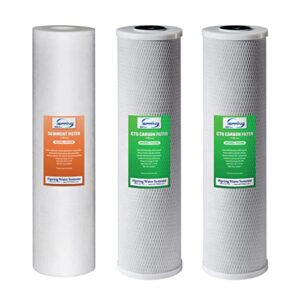 ispring f3wgb32b 4.5” x 20” 3-stage whole house water filter replacement pack set with sediment and carbon block cartridges reduces up to 99% chlorine , white