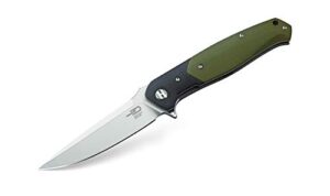 bestech knife bg03a folder 3.8 in plain and green g10 handle hunting-folding-knives, black