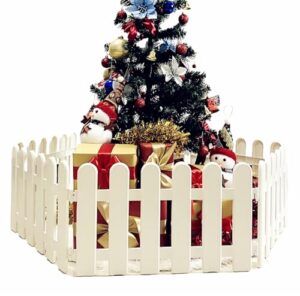 chicieve 4 pcs 11.8x19.7inch white plastic picket fence christmas xmas tree wedding party decoration indoor garden border and dog cat christmas tree protector (78.7 inch in total)