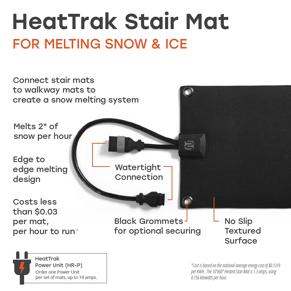 HeatTrak Heated Snow Melting Mats for Stairs - Heated Outdoor Mats - Electric Snow Melting Mats for Winter Snow Removal - Trusted Snow and Ice Melting Mats and No-Slip Stair Heating Mats (10" x 48")