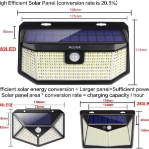 Solar Lights Outdoor 182 LEDs 2500Lm Solar Motion Sensor Lights Solar Panel 15.3 in² and 3 Modes(Security/Permanent On All Night/Smart Brightness Control) with IP65 Waterproof with Wide Angle(2pack)