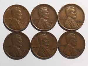 high grade set of early key date 1930's lincoln cents : 1931 p & d 1932 p & d 1933 p & d full wheat stalks