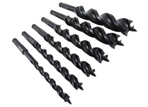 woodowl 6 piece set with 3/8", 1/2”, 5/8", 3/4”, 7/8" and 1” x 7-1/2” long ultra smooth tri cut auger hand brace boring bit ptee coated 09703-09713