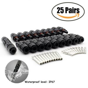 yarachel 25Pairs / 50PCS Solar Connectors - Male & Female IP67 Waterproof Connector (25 Pairs Solar connectors)