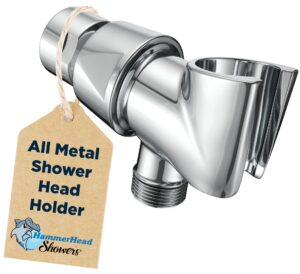 all metal handheld shower head holder - chrome - adjustable shower wand holder with universal wall hook bracket and brass pivot ball - hand held shower head holder - shower hose holder