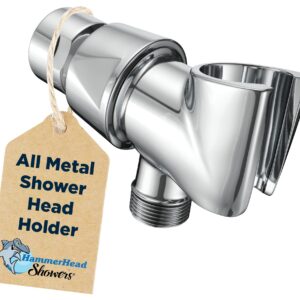 ALL METAL Handheld Shower Head Holder - CHROME - Adjustable Shower Wand Holder with Universal Wall Hook Bracket and Brass Pivot Ball - Hand Held Shower Head Holder - Shower Hose Holder