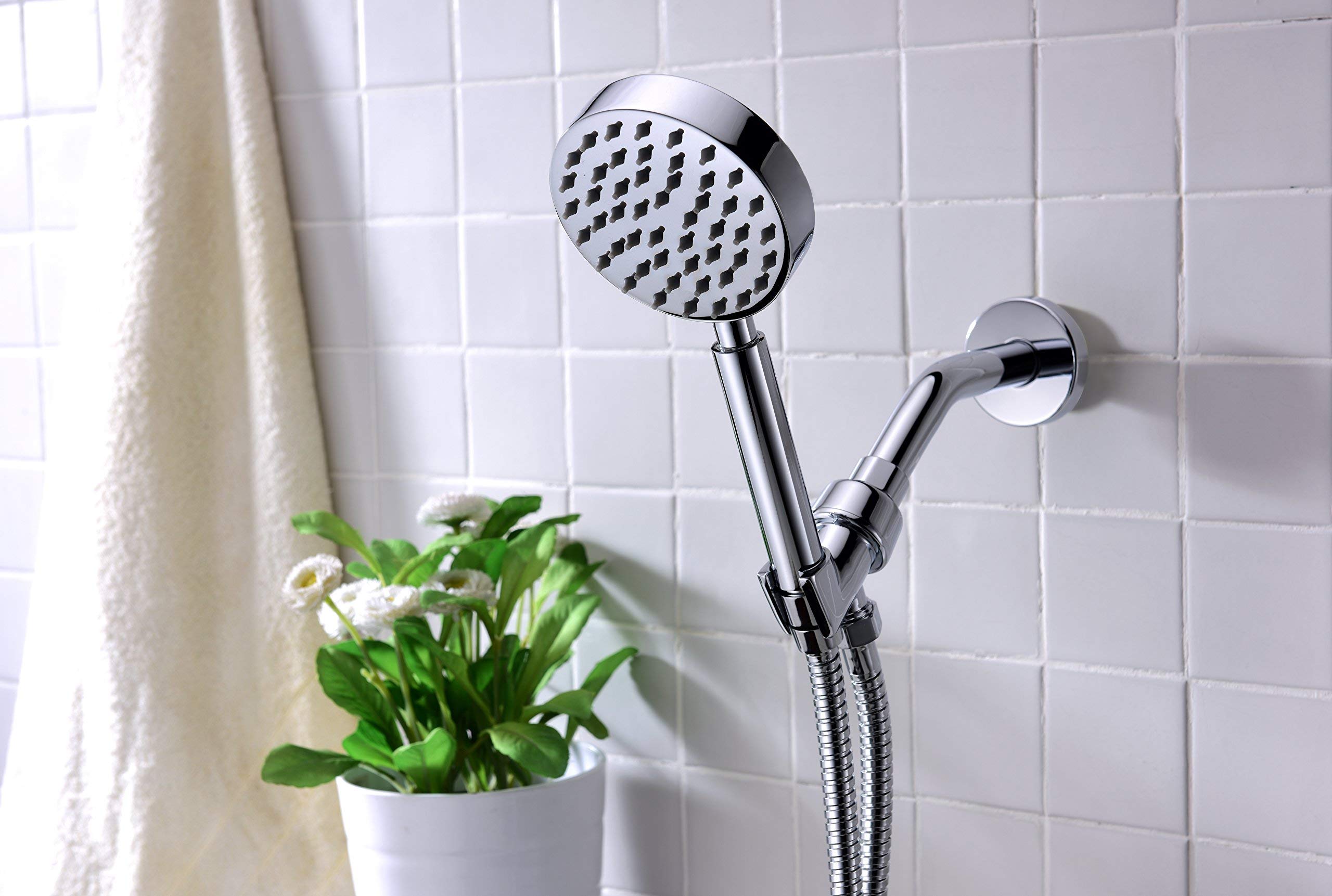 ALL METAL Handheld Shower Head Holder - CHROME - Adjustable Shower Wand Holder with Universal Wall Hook Bracket and Brass Pivot Ball - Hand Held Shower Head Holder - Shower Hose Holder