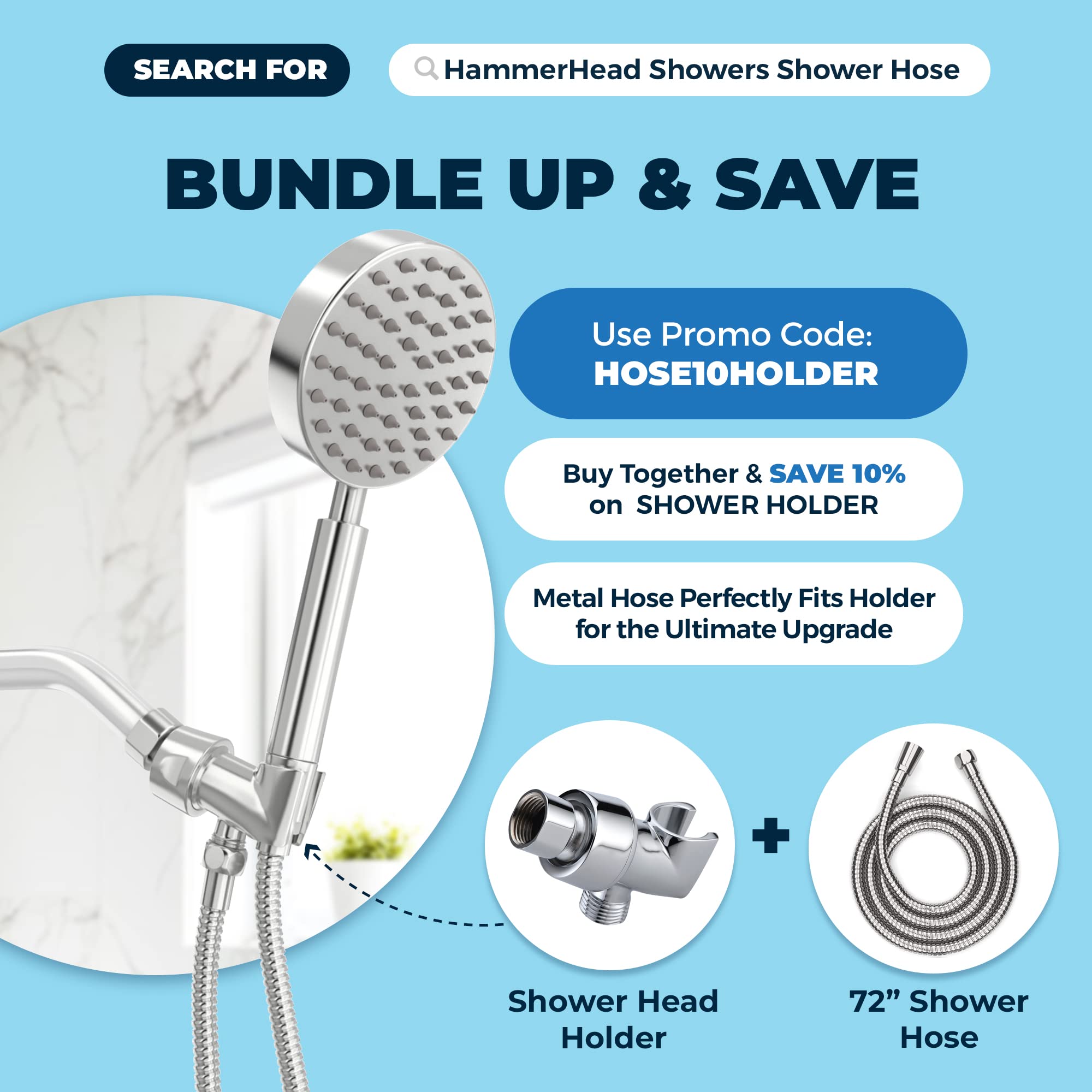 ALL METAL Handheld Shower Head Holder - CHROME - Adjustable Shower Wand Holder with Universal Wall Hook Bracket and Brass Pivot Ball - Hand Held Shower Head Holder - Shower Hose Holder