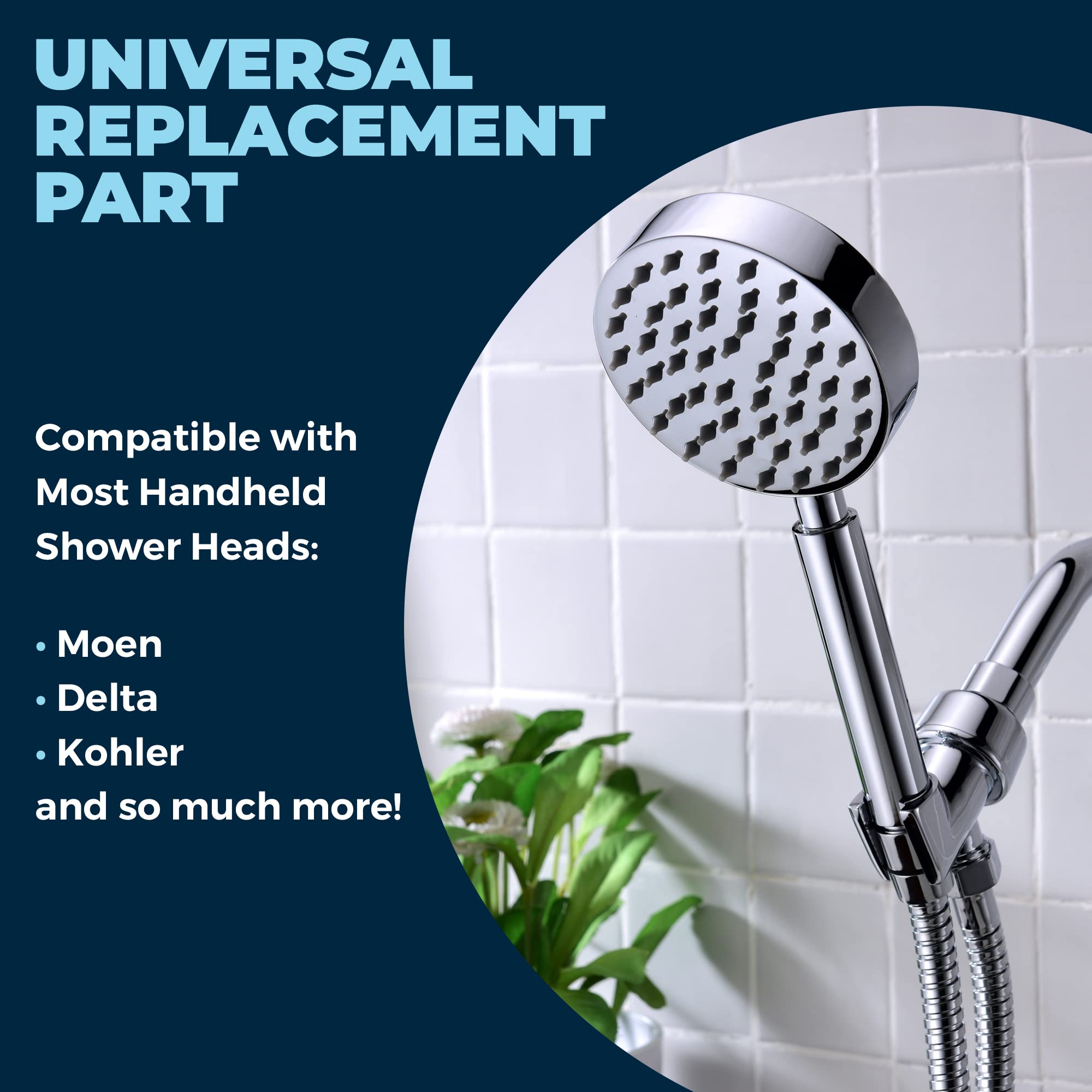 ALL METAL Handheld Shower Head Holder - CHROME - Adjustable Shower Wand Holder with Universal Wall Hook Bracket and Brass Pivot Ball - Hand Held Shower Head Holder - Shower Hose Holder