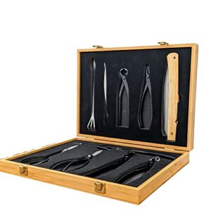 tinyroots bonsai tools package - eleven piece carbon steel tool kit, bamboo case