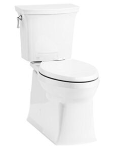 kohler 3814-0 corbelle comfort height(r) elongated 1.28 gpf toilet with skirted trapway and revolution 360 swirl flushing technology and left-hand trip lever (2 piece), white