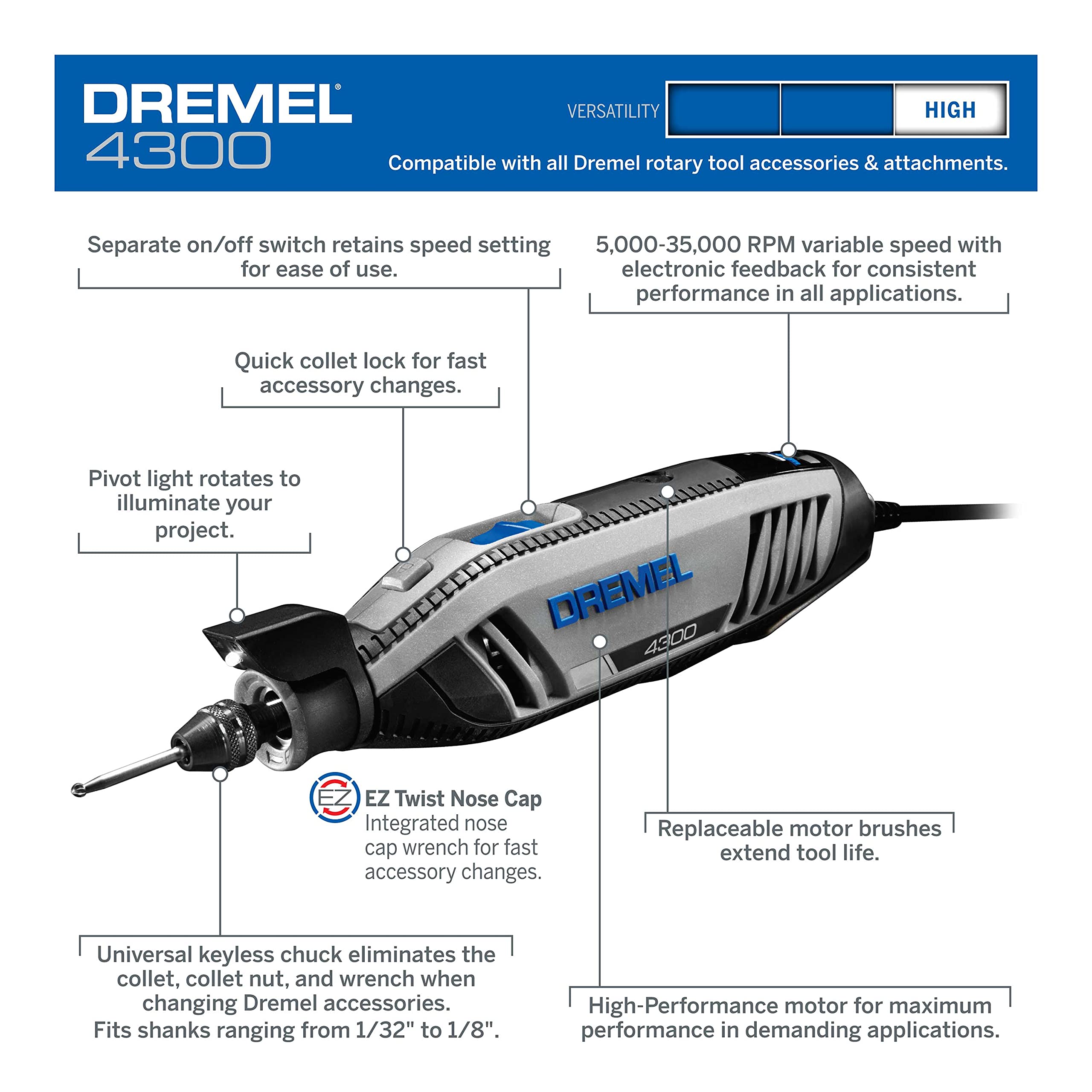 Dremel High Performance Rotary Tool Kit with Rotary Tool Workstation Drill Press Work Station and Wrench