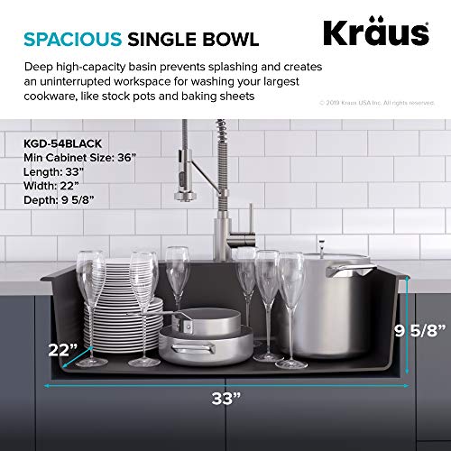 KRAUS Forteza™ 33” Dual Mount Single Bowl Granite Kitchen Sink in Black, KGD-54BLACK