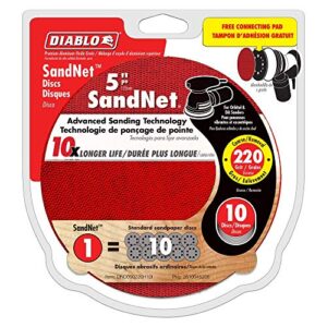 diablo sandnet 220 grit 5” sanding disc - dnd050220h10i