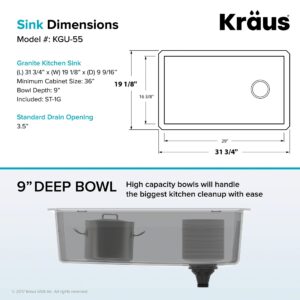 KRAUS Forteza™ 32” Undermount Single Bowl Granite Kitchen Sink in Black, KGU-55BLACK