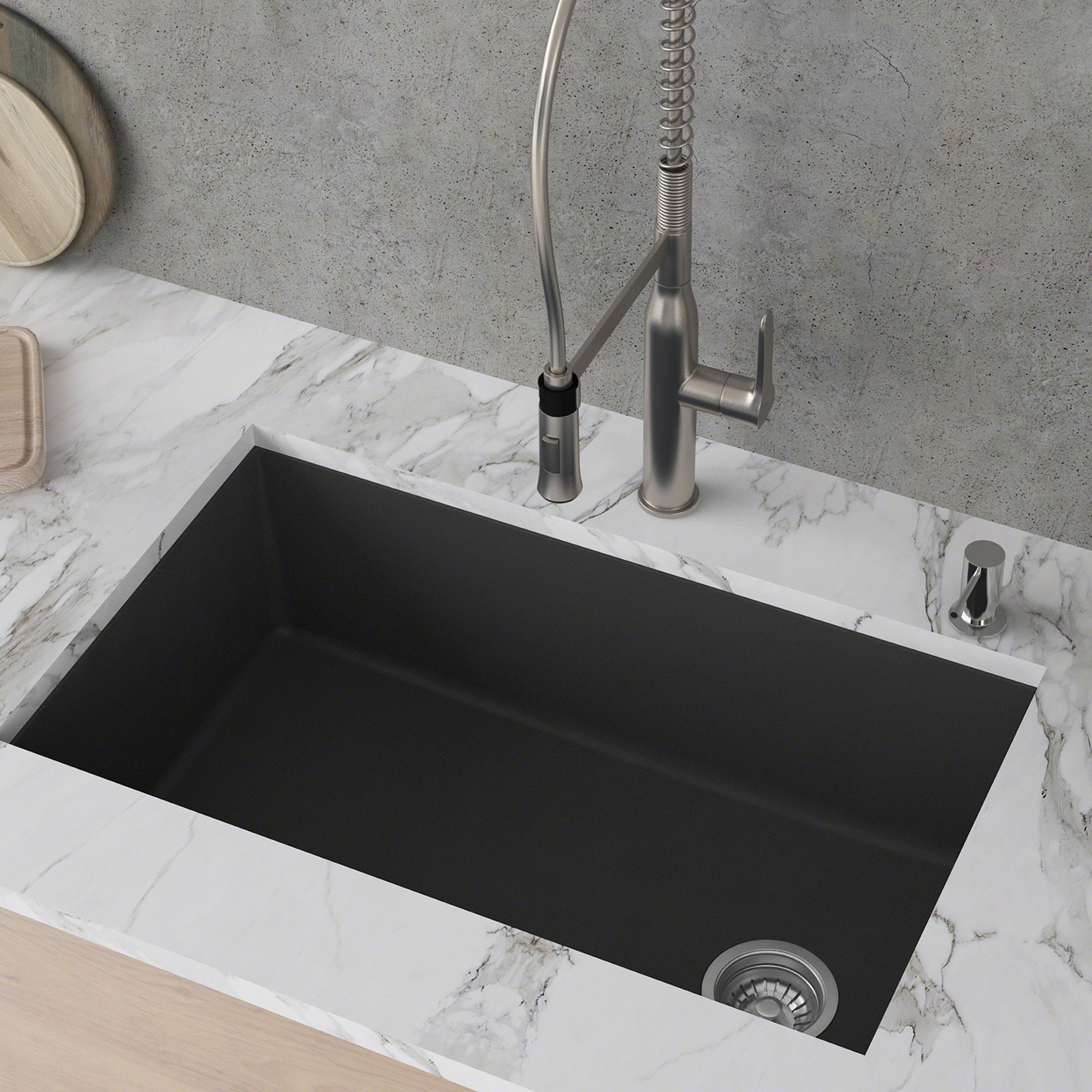 KRAUS Forteza™ 32” Undermount Single Bowl Granite Kitchen Sink in Black, KGU-55BLACK