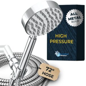 all metal handheld shower head with hose and brass holder- chrome - 2.5 gpm high pressure shower heads - hand shower head with adjustable shower wand bracket - 6ft flexible extension