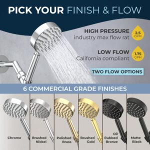 ALL METAL Handheld Shower Head with Hose and Brass Holder- CHROME - 2.5 GPM High Pressure Shower Heads - Hand Shower Head with Adjustable Shower Wand Bracket - 6ft Flexible Extension