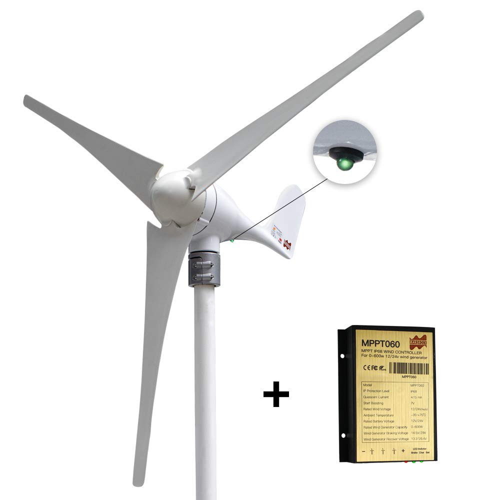 Marsrock Small Wind Turbine Generator AC 12Volt 400W Economy Windmill with MPPT Controller for Wind Solar Hybrid System 2m/s Start Wind Speed 3 Blades (400Watt 12Volt)