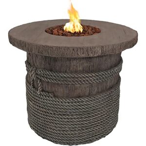 sunnydaze 29-inch rope and barrel design propane gas fire pit table with lava rocks - includes weather-resistant cover