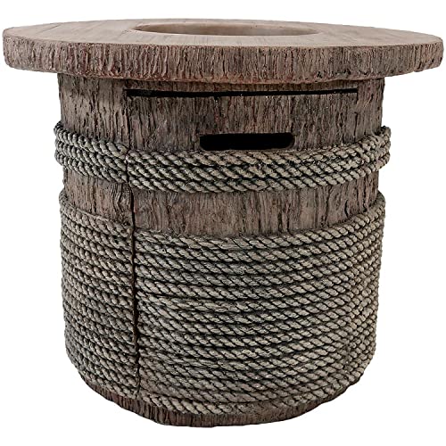 Sunnydaze 29-Inch Rope and Barrel Design Propane Gas Fire Pit Table with Lava Rocks - Includes Weather-Resistant Cover