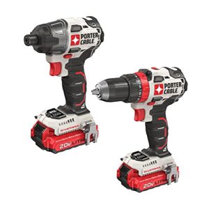 porter-cable 20v max cordless drill and impact driver, power tool combo kit with 2 batteries and charger (pcck619l2)