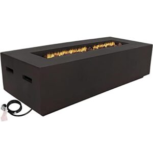sunnydaze 56-inch fiberglass propane gas fire pit table with lava rocks - 55,000 btu - weather-resistant cover - brown