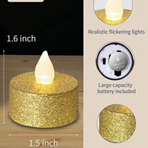 LOGUIDE Battery Operated LED Tea Lights,24 Pack Gold Flameless Votive Tealights Candle with Warm White Flickering light, Small Electric Fake Tea Candle Realistic for Wedding,Table,Festival Celebration