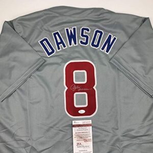 autographed/signed andre dawson chicago grey baseball jersey jsa coa
