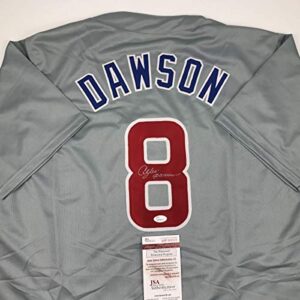 Autographed/Signed Andre Dawson Chicago Grey Baseball Jersey JSA COA