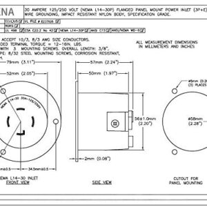 Cllena NEMA L14-30 Flanged Inlet Generator Plug, 30A 125/250 Volt 4 Prong Locking Receptacle Socket, Grounding Welding Use 7500 Watts