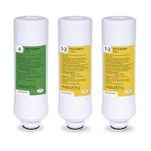 aquatru - 1 year combo pack - includes 2 pre-filters & 1 carbon filter for reverse osmosis water purifier (for aquatru classic, connect & under sink aquatru water purifier filter)