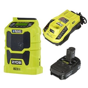 ryobi p742 18v cordless compact am / fm radio w/ wireless bluetooth technology with charger and lithium-ion battery (p128)