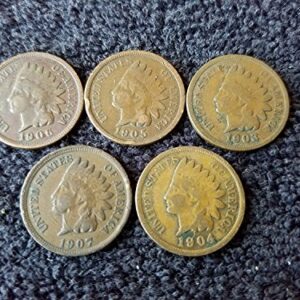 1900 No Mint Mark thru 1909 Various Indian Head Pennies Set of 5 coins all Different Dates - in Gift Bag Indian Head Good and Better (1c) Seller Genuine