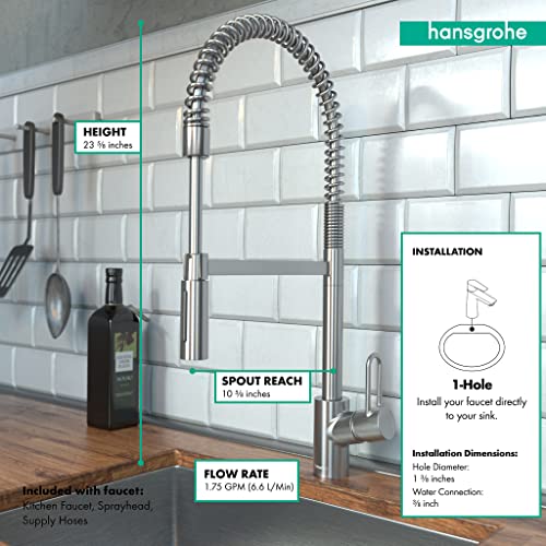 hansgrohe Talis Loop Stainless Steel Commercial Kitchen Faucet, Kitchen Faucets with Pull Down Sprayer, Faucet for Kitchen Sink, Stainless Steel Optic 04700805