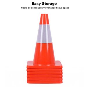 Reliancer 6PCS 18" Traffic Cones PVC Safety Road Parking Cones Weighted Hazard Cones Construction Cones for Traffic Fluorescent Orange w/4" Reflective Strips Collar