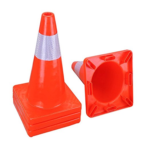 Reliancer 6PCS 18" Traffic Cones PVC Safety Road Parking Cones Weighted Hazard Cones Construction Cones for Traffic Fluorescent Orange w/4" Reflective Strips Collar