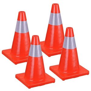 Reliancer 6PCS 18" Traffic Cones PVC Safety Road Parking Cones Weighted Hazard Cones Construction Cones for Traffic Fluorescent Orange w/4" Reflective Strips Collar