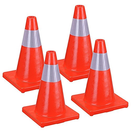 Reliancer 6PCS 18" Traffic Cones PVC Safety Road Parking Cones Weighted Hazard Cones Construction Cones for Traffic Fluorescent Orange w/4" Reflective Strips Collar